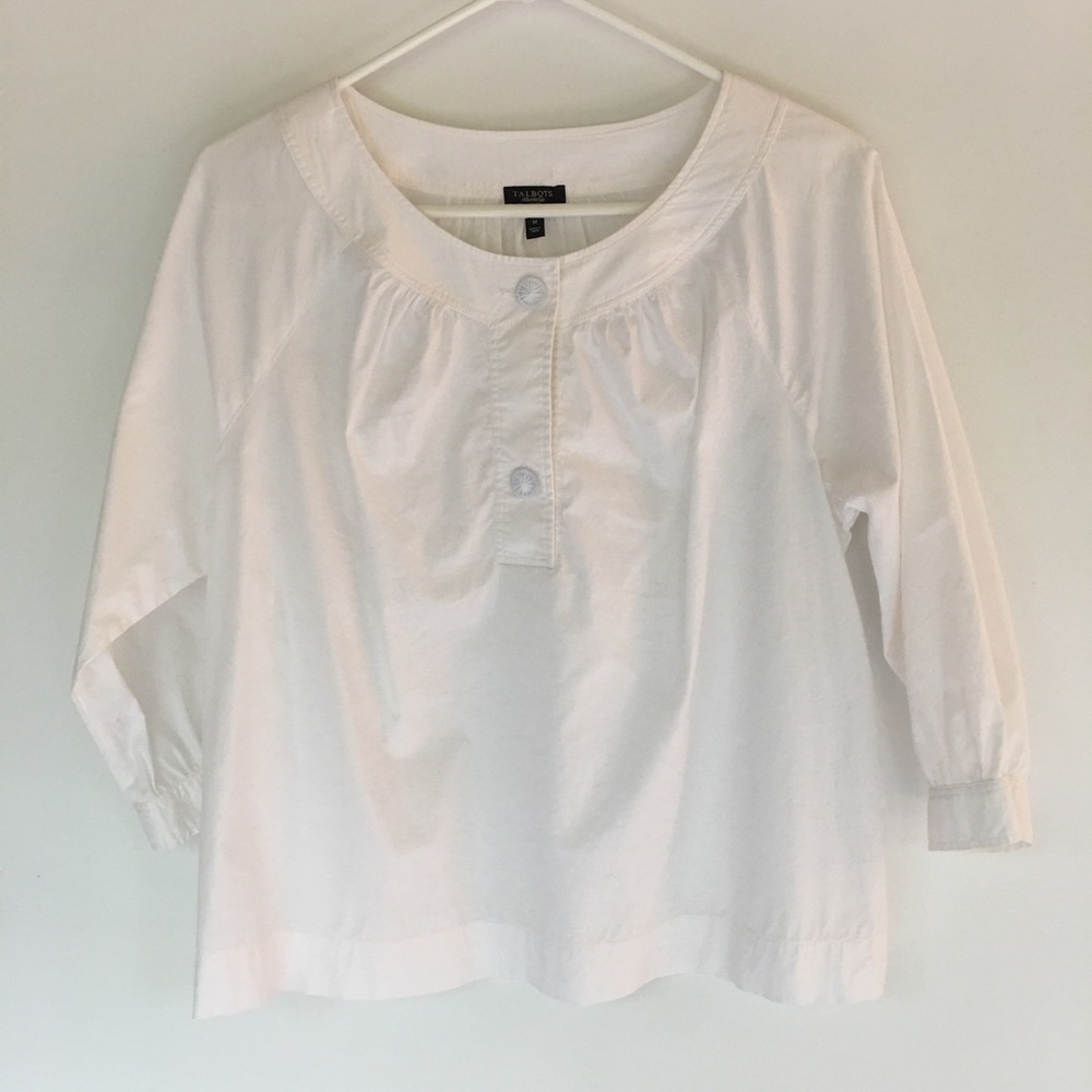 Talbots White Cotton Blend Blouse